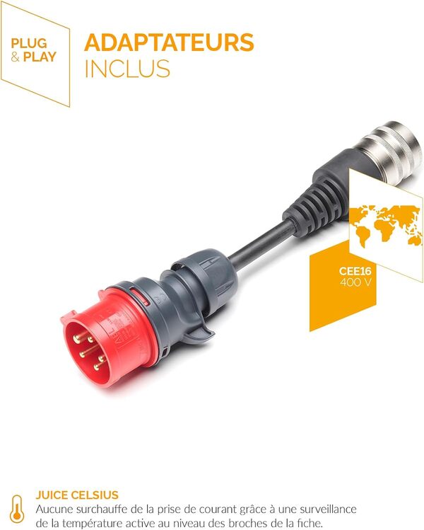 Juice Booster 2 Starter Set, Mobile Wallbox 22kW, sans Installation, Borne Recharge Voiture Electrique avec Cable de Recharge Type 2, Chargeur EV, avec Adaptateur CEE16 Rouge 3 Phases