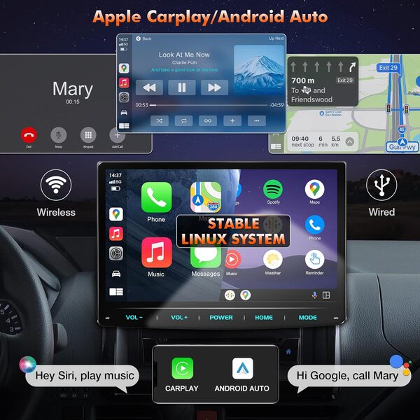 URVOLAX Dab+ Autoradio Bluetooth, 10,1 Pouces Apple Carplay Android Auto sans Fil, 1 Din Écran Tactile Poste Radio Voiture, Car Play avec MirrorLink/Navigation/RDS/FM/AM/SWC/EQ/Caméra de Recul