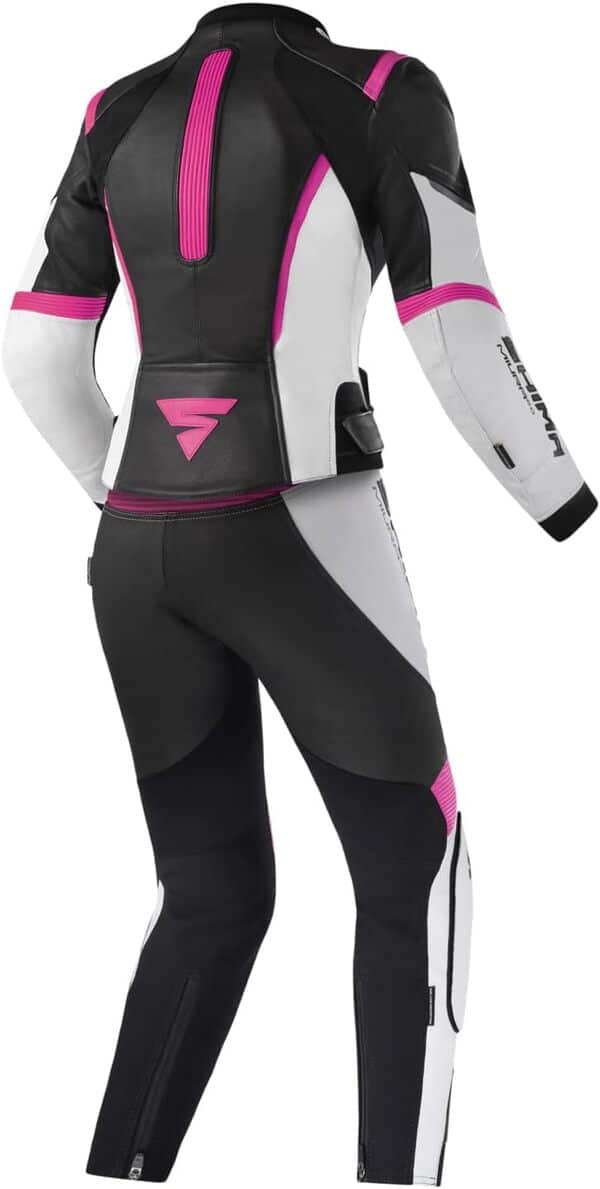 SHIMA Miura 2.0 Combinaison moto - Cuir, Mesdames, Combinaison sport avec protections dorsales, coudes, genoux, hanches et épaules, Cuir perforé, 2 pièces, Veste et pantalon (32, Rose)