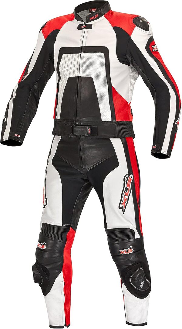 XLS Combinaison de moto en cuir, 2 pièces, de qualité, noir, blanc, bleu, 46-62