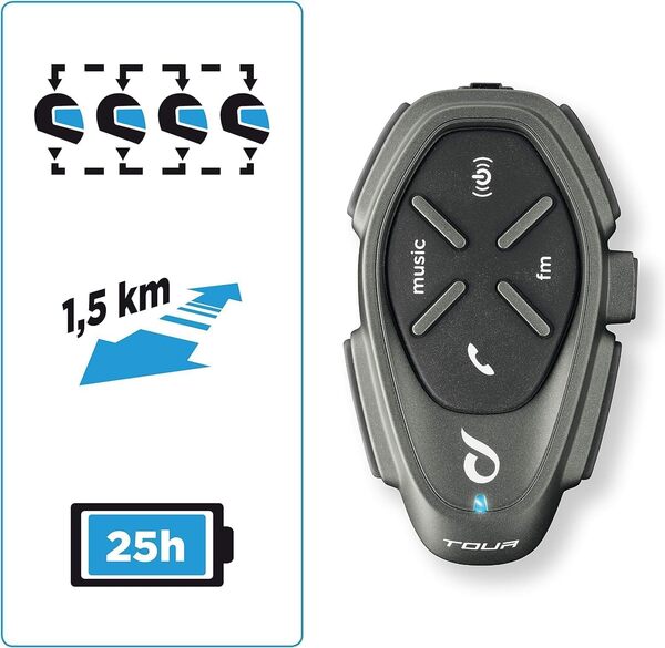 Interphone Tour - Dual Paquet - Système de Communication Moto Bluetooth, Jusqu'à 4 Riders, Portée 1.5 Km, Contrôle du Bruit, Jusqu'à 25 Heures, Radio FM, MP3, GPS, IP67, Universal