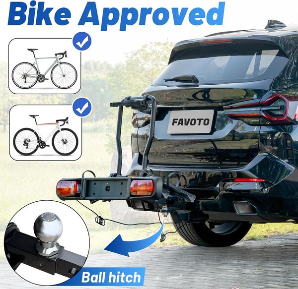 Favoto Porte-Vélos de Voiture sur Attelage - Pliable pour 2 Vélos 20-29 Pouces Route VTT Antivol Noir
