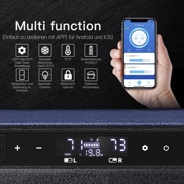 AAOBOSI Glaciere Electrique Double Zone 35L, 12 V/24 V et 100-240 V Glaciere a Compression -20℃ à 20℃, Frigo Voiture pour Camion, Bateau, Camping [Classe énergétique D]