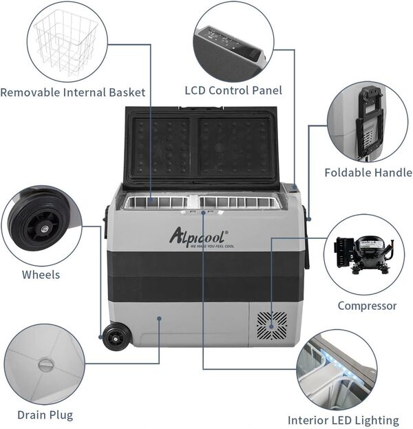 Alpicool T60 60L Glaciere Électrique à Compression, 12/24V Réfrigérateur de Voiture Portable congélateur et réfrigérateur pour Maison, dortoir, Camping [Classe énergétique C]