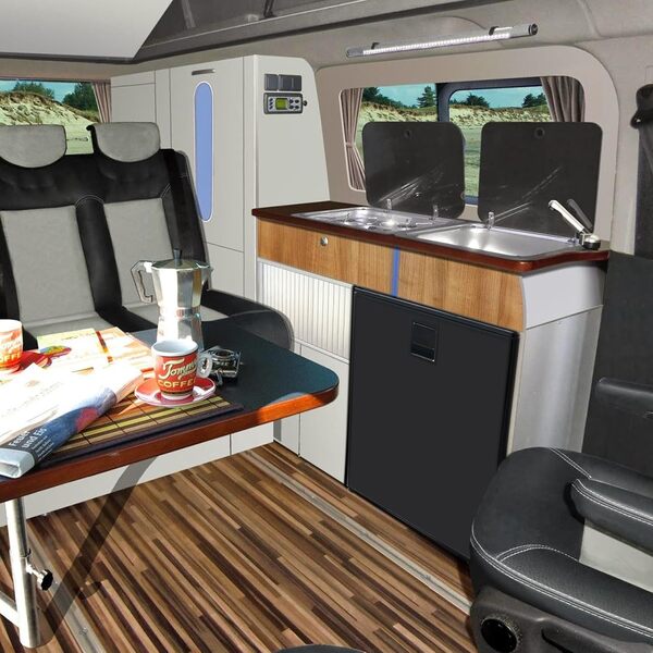 Techomey Frigo à Compression 12V, 60L, Frigo Compression 12V Camping car, Réfrigérateur de Voiture 12V/24V, pour Camion, Camping car, Caravane, Fourgon, Van Aménagé, Noir [Classe énergétique E]