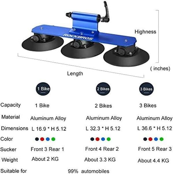 ROCKBROS Porte de Vélo pour Toit Voiture Fixation Ventouse Rouge pour 1 Vélo