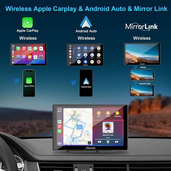 Carpuride W905 sans Fil Carplay Voiture Autoradio Carplay & Android Auto avec Dash Cam, 9