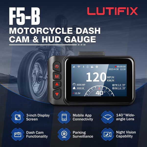 Caméra de Tableau de Bord pour Moto, WiFi, avec Avant et arrière, 1080P, étanche, étanche, écran IPS 3 Pouces, Mode stationnement, télécommande sans Fil