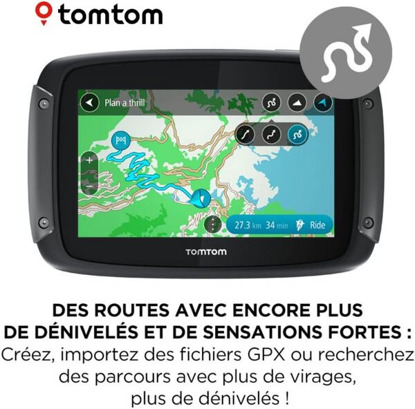 Tomtom Rider 50- GPS Moto - Cartographie Europe 24, 3 Mois de Trafic et de Zones de Danger Inclus, Routes sinueuses et vallonnées, Appel Mains-Libres