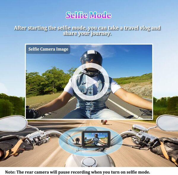 VSYSTO caméra Moto 4,5 Pouces Écran WiFi Moto Dash Cam Étanche HD 1080P Selfie & Caméra Avant et Arrière 150 ° Grand Angle Lens Capteurs de Pression des Pneus Surveillance du stationnement GPS