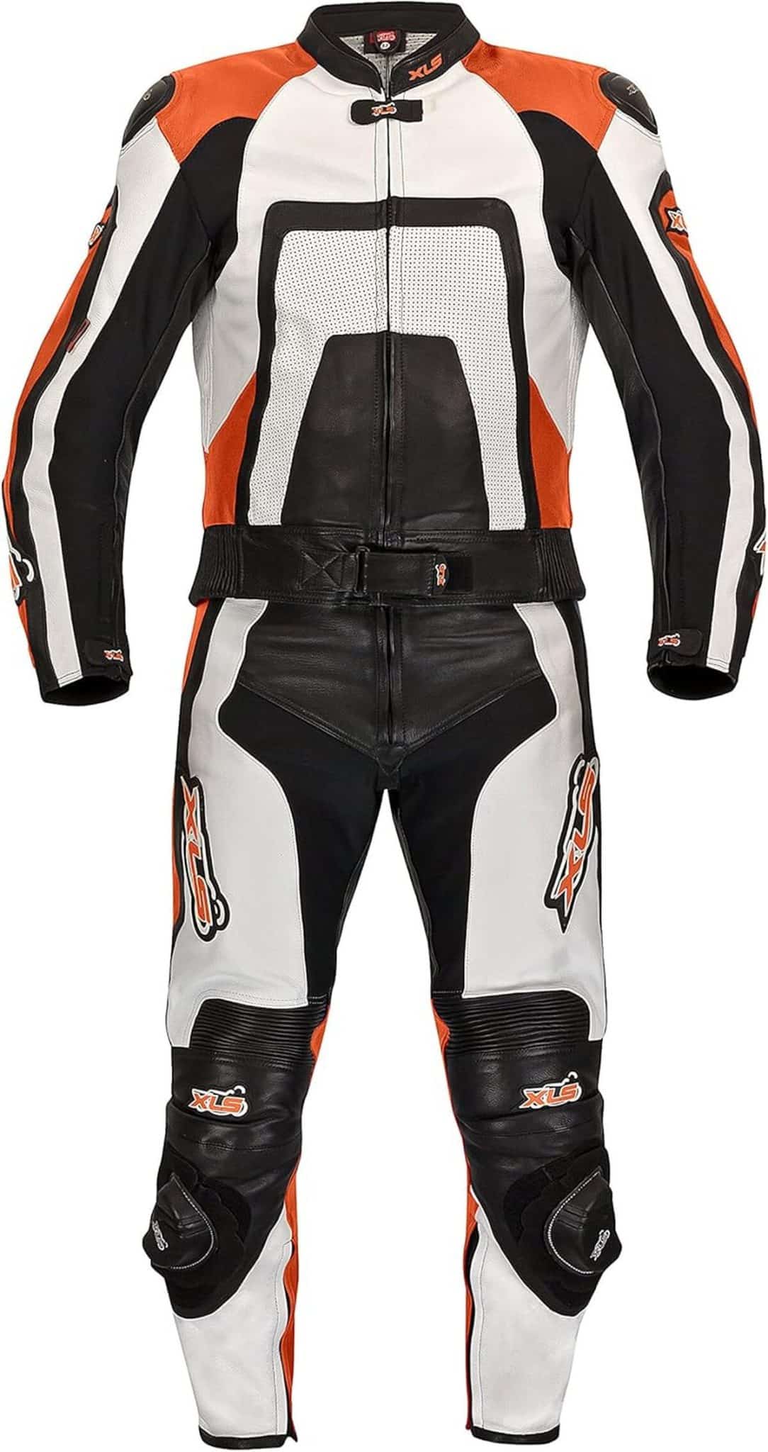 Test de la combinaison de moto XLS en cuir orange