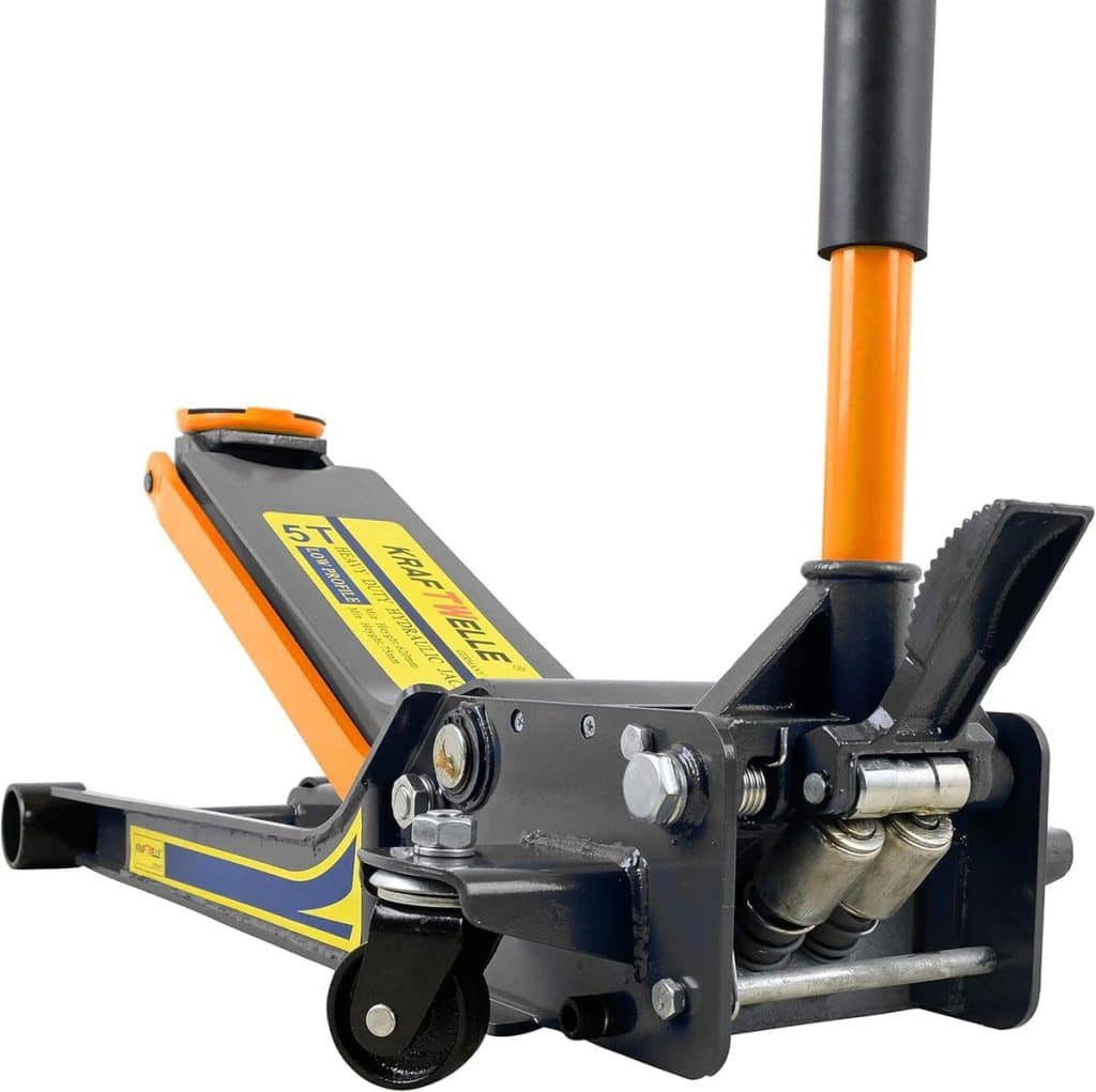 Test du cric KrafTWelle 5T bleu : levage surpuissant