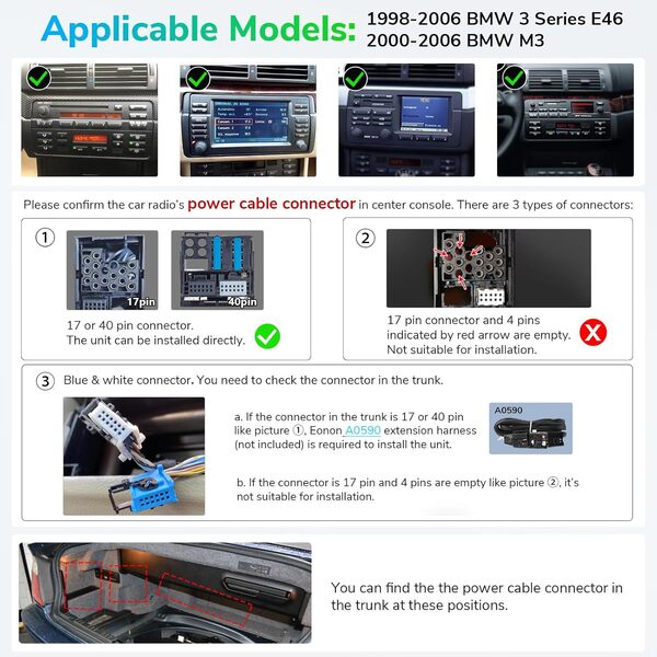 Eonon Android 13 Autoradio [6+64 Go] pour BMW 3 E46 (1999–2005) de 9'' Tactile Écran Android Auto Radio sans Fil 4G LTE/Carplay/Android Auto/Bluetooth/4G/WiFi-E46A12S