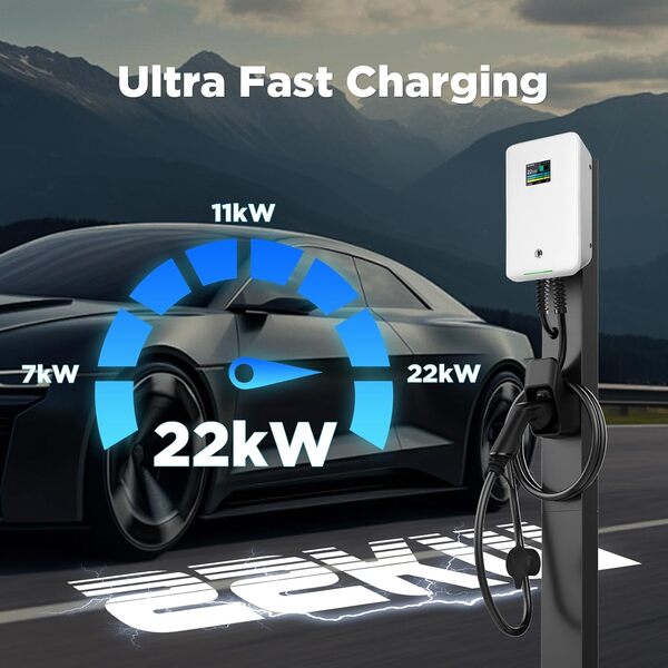 Morec 22kw ev Chargeur triphasée Station de Charge wallbox Type 2 32 A EU Standard IEC 62196-2 avec câble d'alimentation pour boîte de Distribution Boîte Chargeur véhicule électrique Rapide 6,1 m