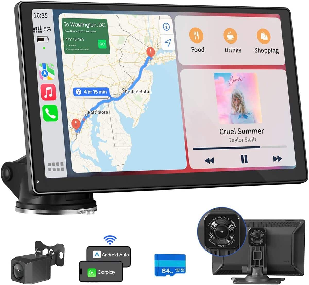 Test de l'autoradio sans fil 9'' avec Dashcam 4K et Android Auto