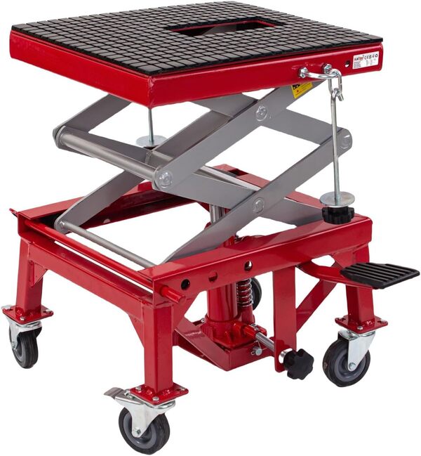 KATSU Tools Pont Élévateur Hydraulique 135 kg Hydraulique Plateforme Élevatrice pour Moto, Cric de Moto avec roulettes, Support de Montage Levage ATV Quad 161243