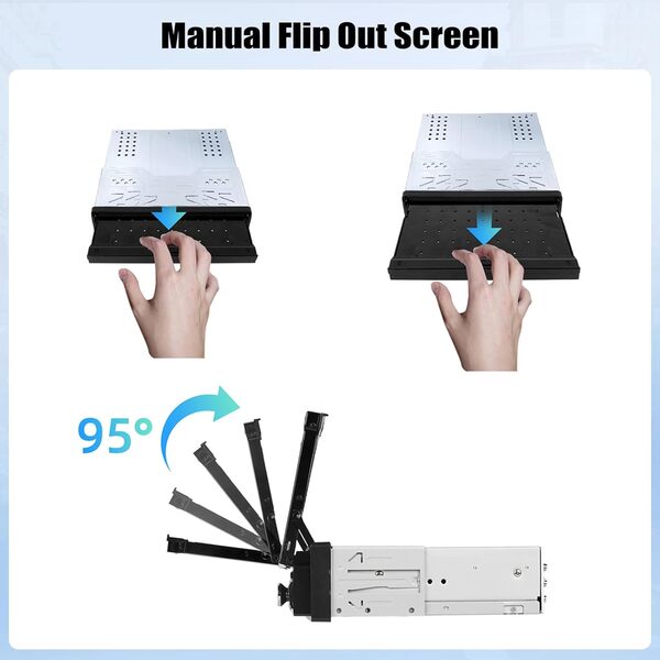 6+128G 8 Cœurs Android 15 Autoradio 1 Din avec CarPlay Android Auto sans Fil, 7“ Rétractable Manuellement Écran Tactile avec GPS WiFi Lien Miroir Bluetooth FM/AM/RDS DSP EQ USB SWC SIM Caméra Arrière