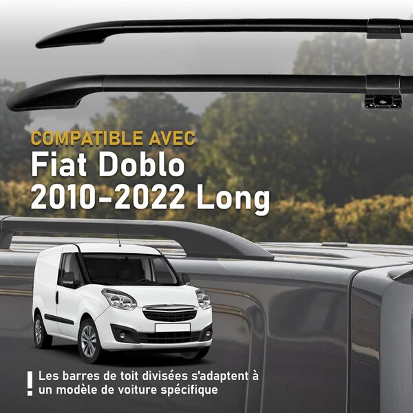 CHROMEMASTER | Compatibles avec Fiat Doblo Long 2010-2022 | Les Barres de Toit | Conçus pour Le Montage de Barres de Toit, de Coffres de Toit ou de Porte-vélos | Structure en Aluminium Durable