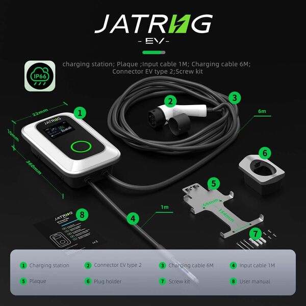 S1 Borne de Recharge pour Véhicule Électrique 7kW 6M 32A Monophasé - Station de Charge Type 2 IEC 62196-2 - Chargeur Rapide EV Wallbox