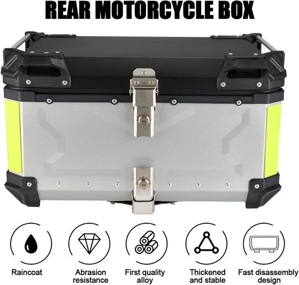 MOCOERL Top de Moto, Top Case de Moto étanche Rangement de Bagages de Casque avec Verrou de sécurité Case de (Argent, 65L)