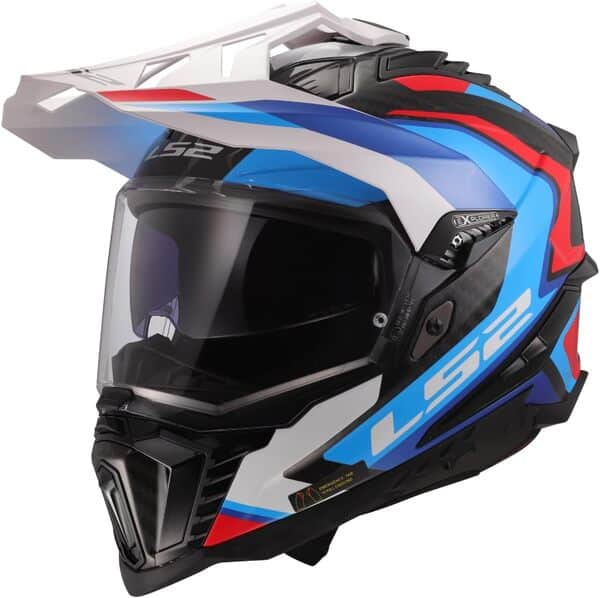 LS2, Casque Moto Cross Explorer Carbon Frontier II Gloss White Blue, L
