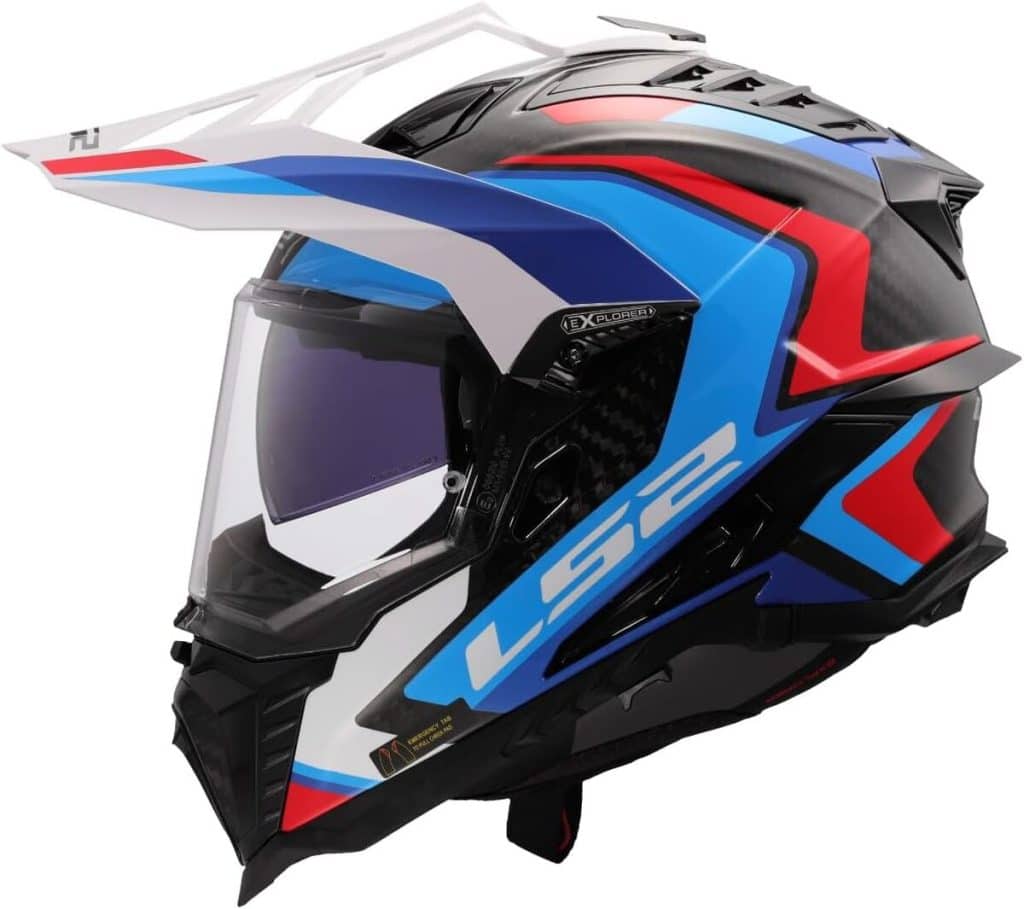 Test du casque moto LS2 Explorer Carbon Frontier II : gloss white blue en taille L
