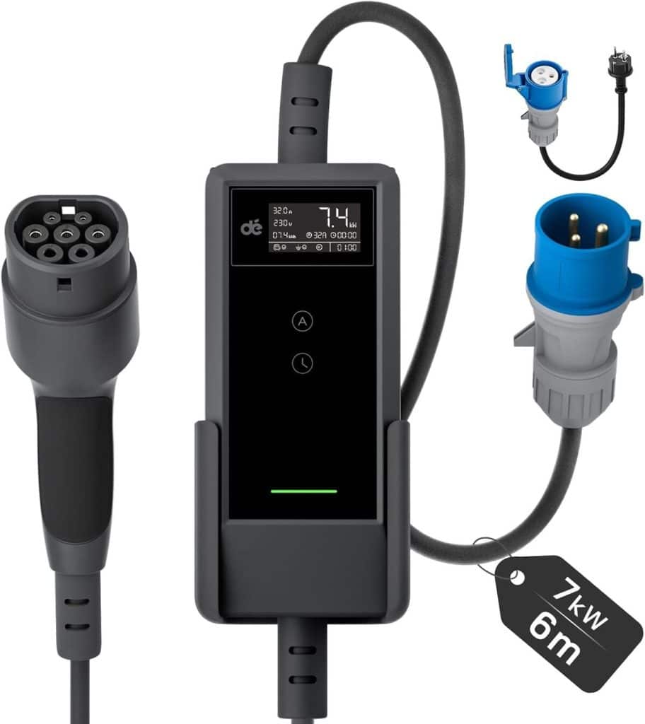 Test du chargeur wallbox 7, 4 kW avec câble type 2 et commande LCD numérique