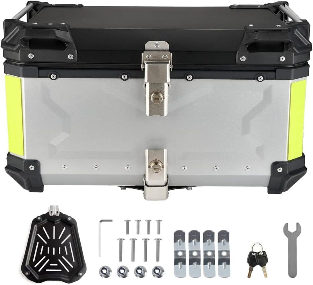 Test du top case de moto étanche MOCOERL 65L : rangement sécurisé