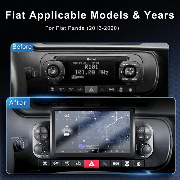 Autoradio pour Fiat Panda 319 (2013-2020) avec Android Auto et CarPlay sans fil, RDS Car Radio Bluetooth Android Stéréo [2G+32G] avec caméra de recul, microphone, Canbus Box, WiFi, App Store