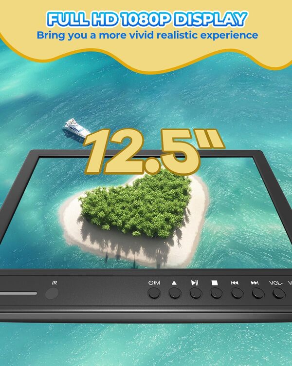 Arafuna Lecteur DVD Voiture 12,5 Pouces, Ecran Voiture Enfant avec EntréE De Disque Type Ventouse, éCrans D'Appuie-TêTe Prend en L’EntréE USB/TF,1080p, HDMI, AV, sans Batterie (Gris foncé)