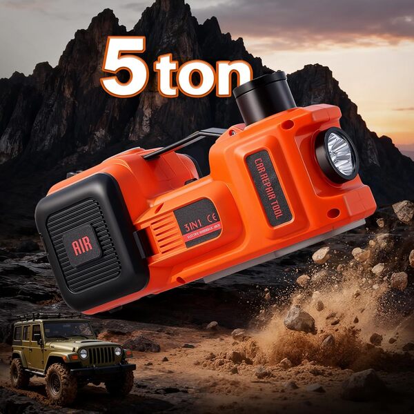 Cric hydraulique électrique 5T 12 V 180 W avec Pompe Gonflable et lumière LED Cric 150-540 mm pour Voiture, SUV, berline, monospace, Camion, Changement de pneus, réparation de Garage