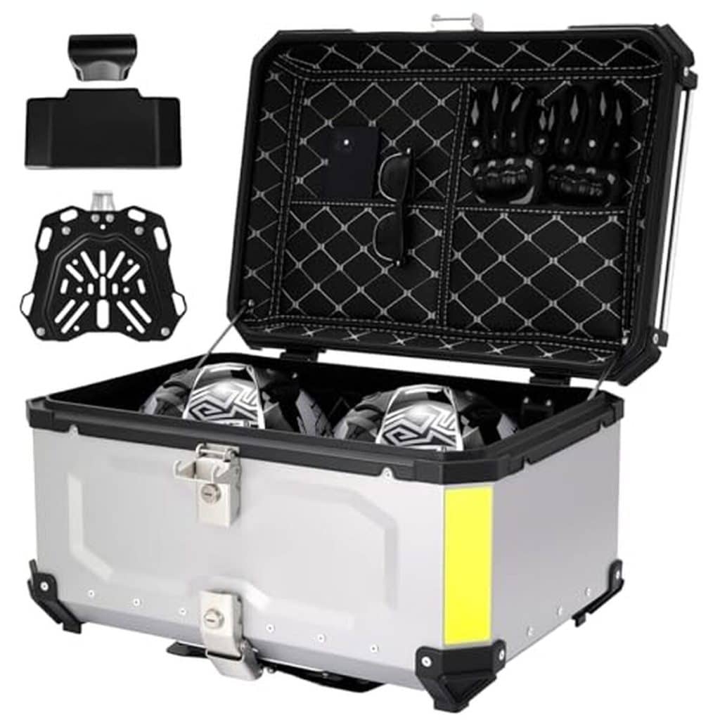 Test du coffre moto Merautop SJ 65 L aluminium étanche (argent)