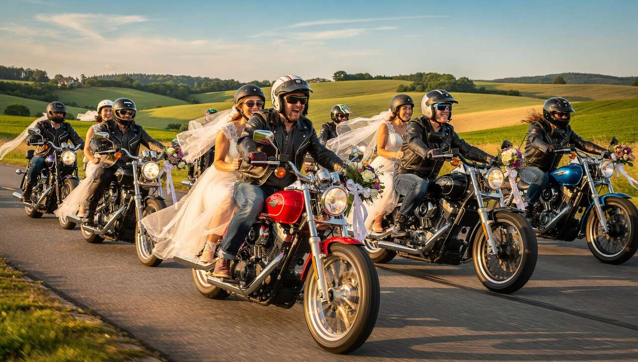 Un cort&egrave;ge original en moto