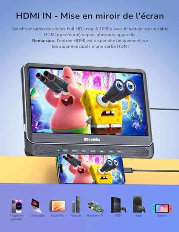 Découvrez notre test approfondi du lecteur DVD GOnavidio 12 pouces pour voiture : design, fonctionnalités et avis sur ses performances HDMI