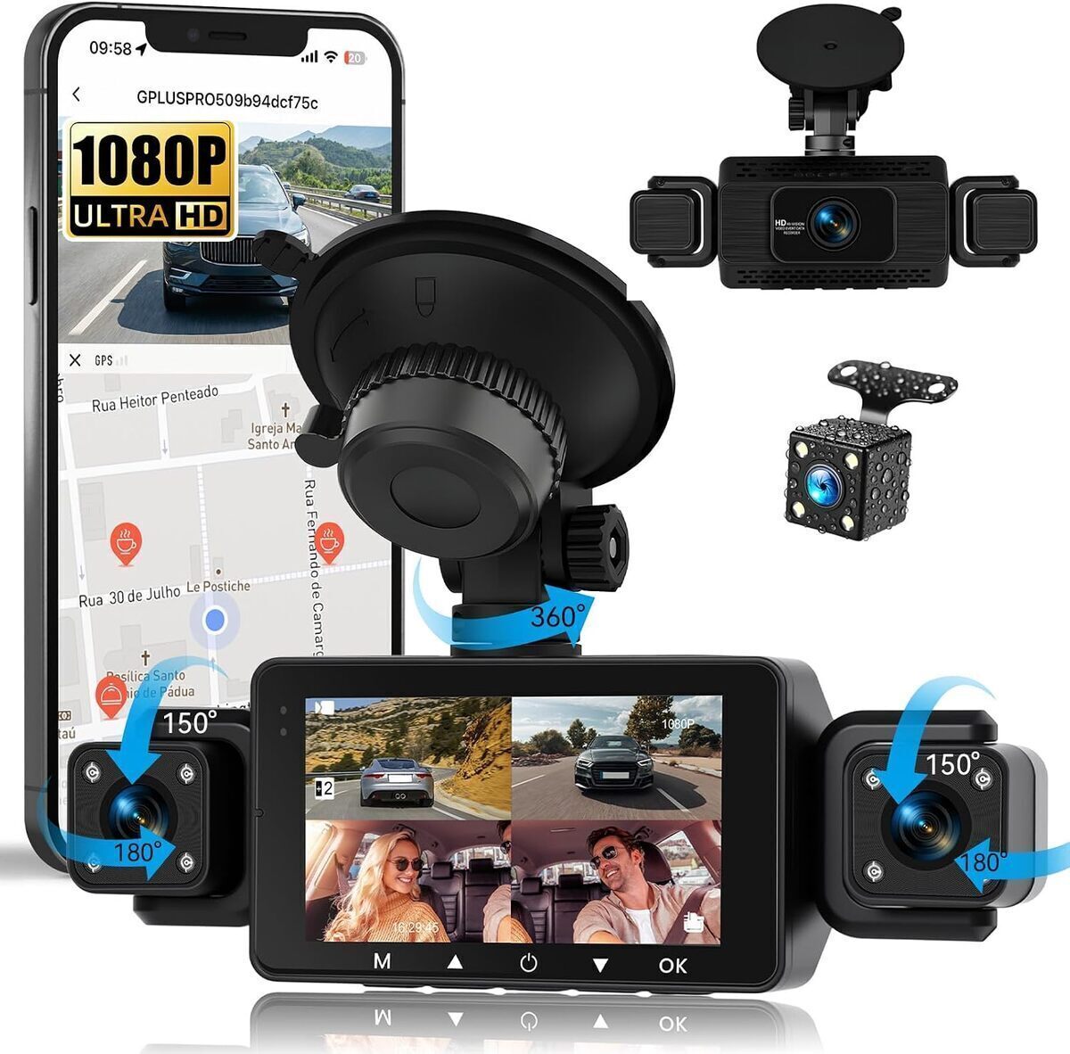 Test de la dashcam 4 canaux SIXWIN 1080p avec vision 360° et écran WiFi