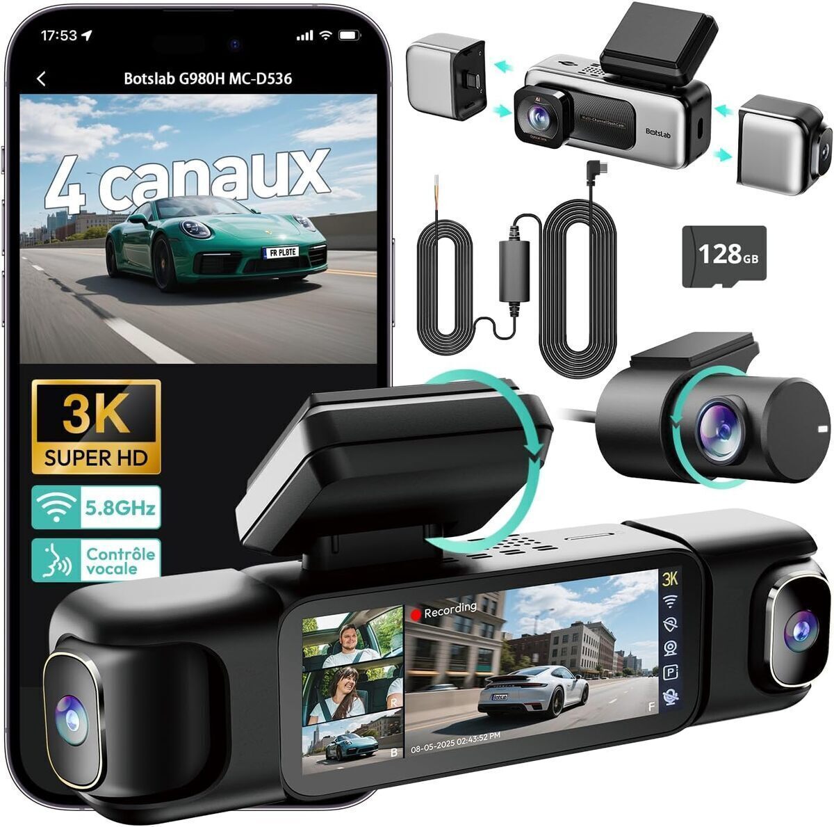 Test de la dashcam BOTSLAB 4 canaux avec vision nocturne et GPS